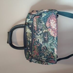 Vintage Atlantic USA Green Floral Tapestry Shoulder Overnight Travel Bag